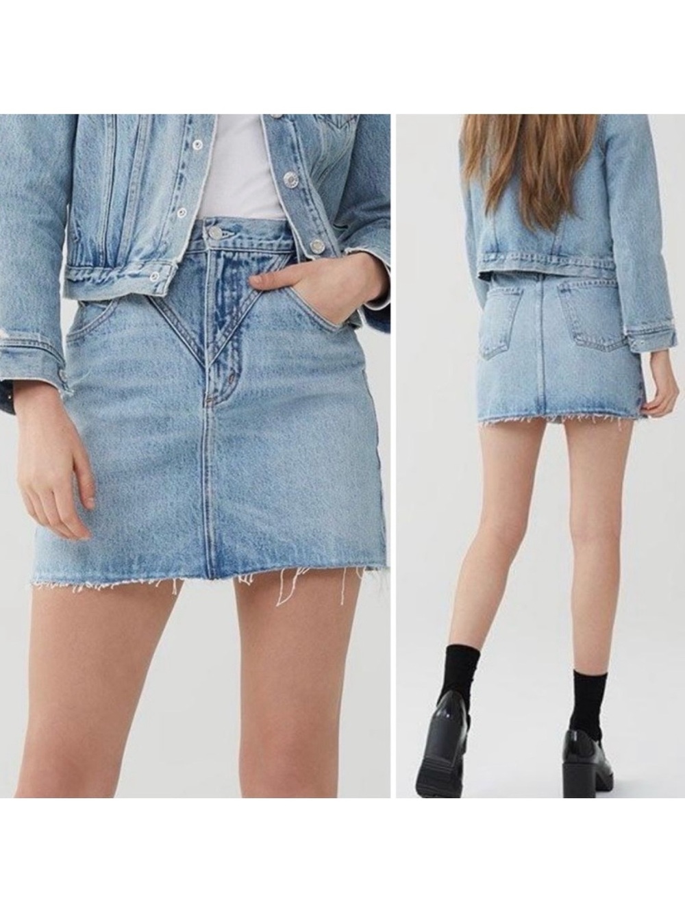 AGOLDE Palladium Hi Rise Denim Jean Western Mini Skirt: Renewal Blue Raw Hem